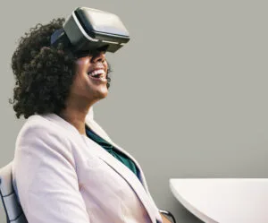 woman having fun with vr headset